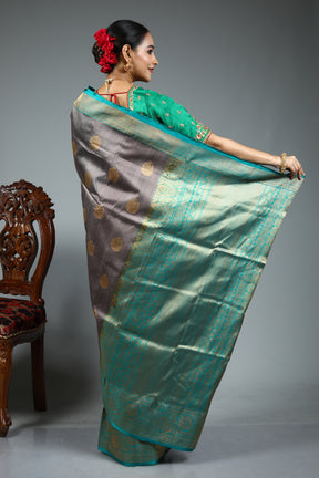 Grey Pure Tussar Banarasi Saree