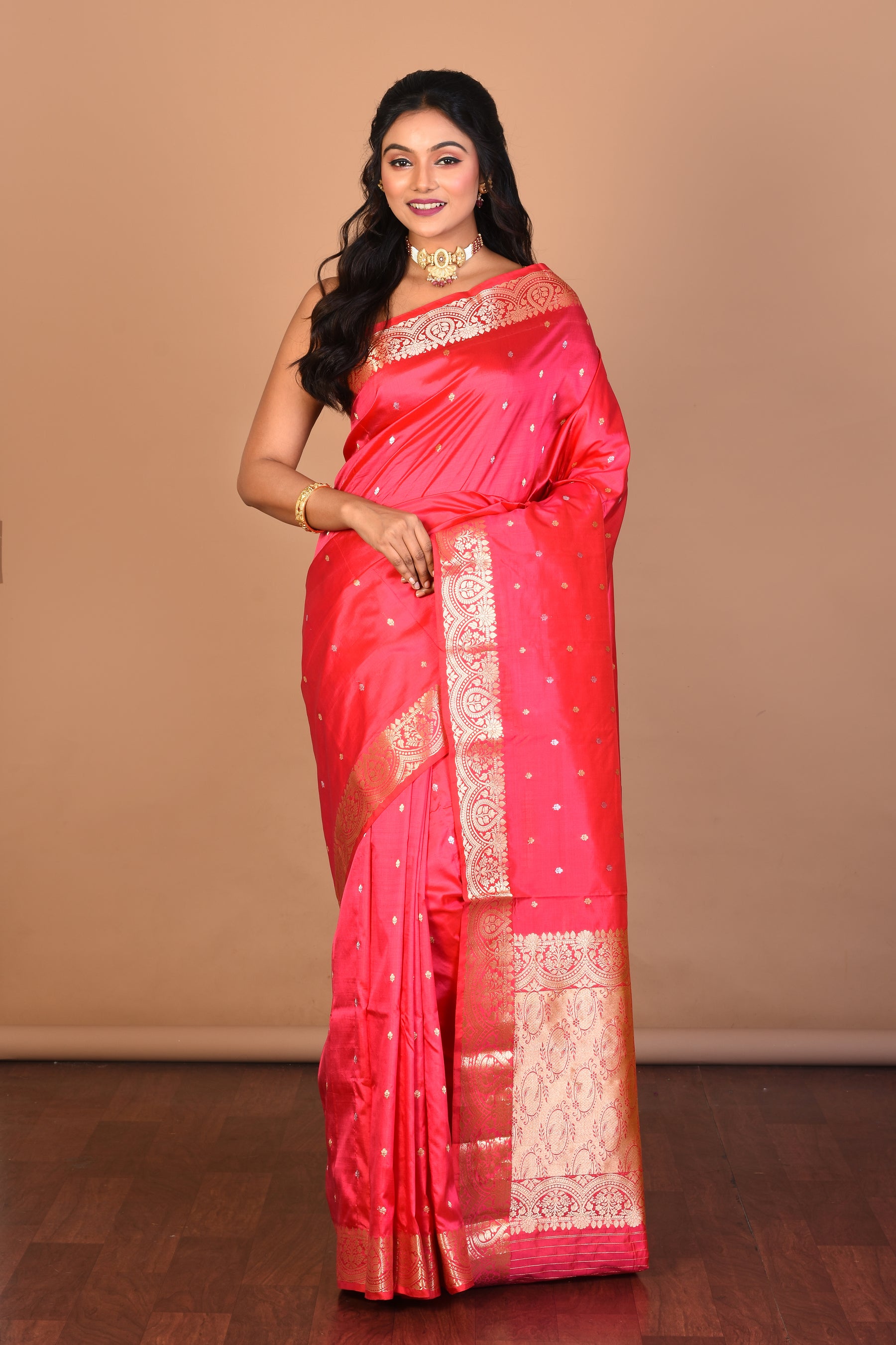 Deep Pink Pure Katan Silk Saree with Blouse Piece - Keya Seth Exclusive