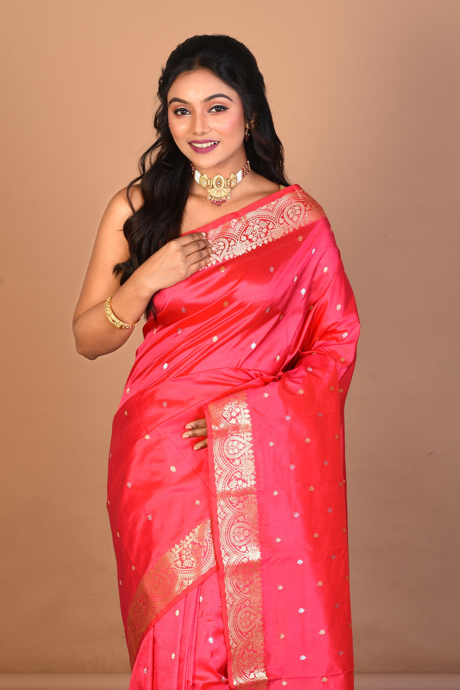 Deep Pink Pure Katan Silk Saree with Blouse Piece - Keya Seth Exclusive