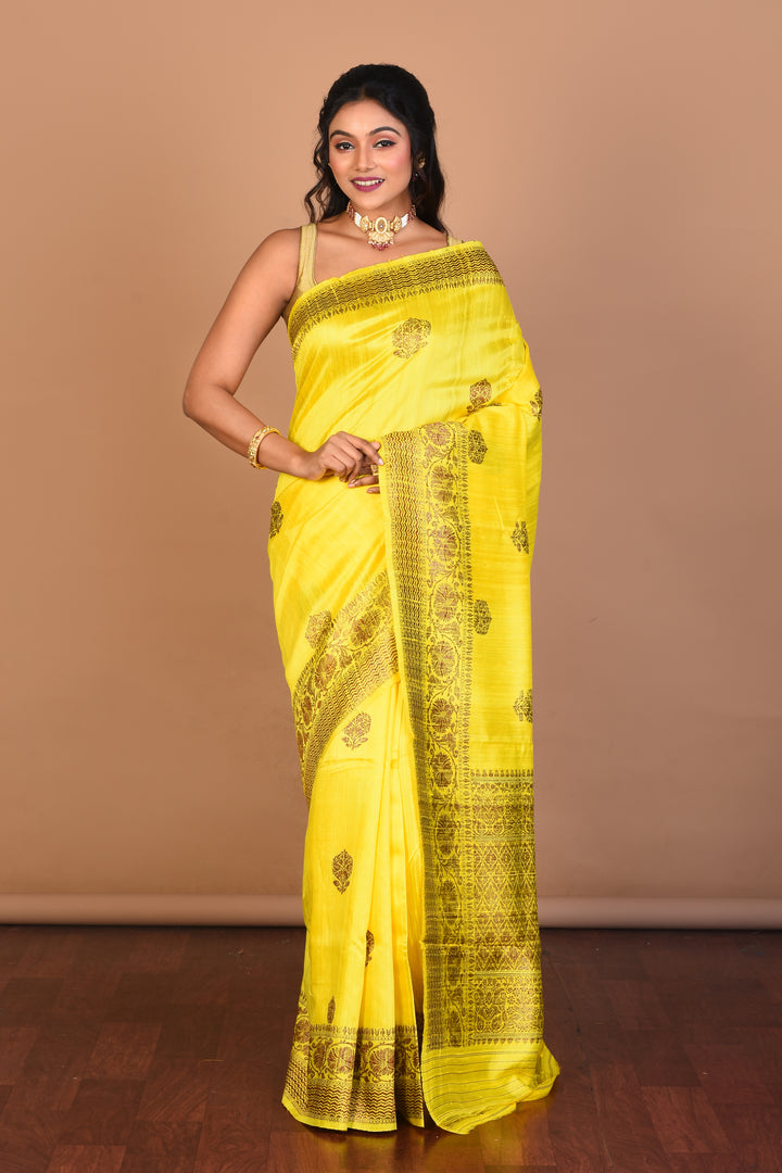 Yellow Pure Raw Silk Saree with Blouse Piece - Keya Seth Exclusive