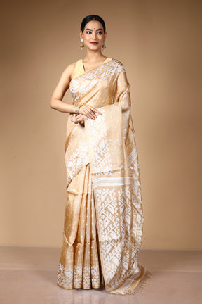Beige Pure Kora Silk Saree