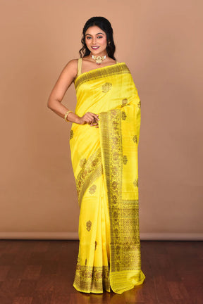 Yellow Pure Raw Silk Saree with Blouse Piece - Keya Seth Exclusive
