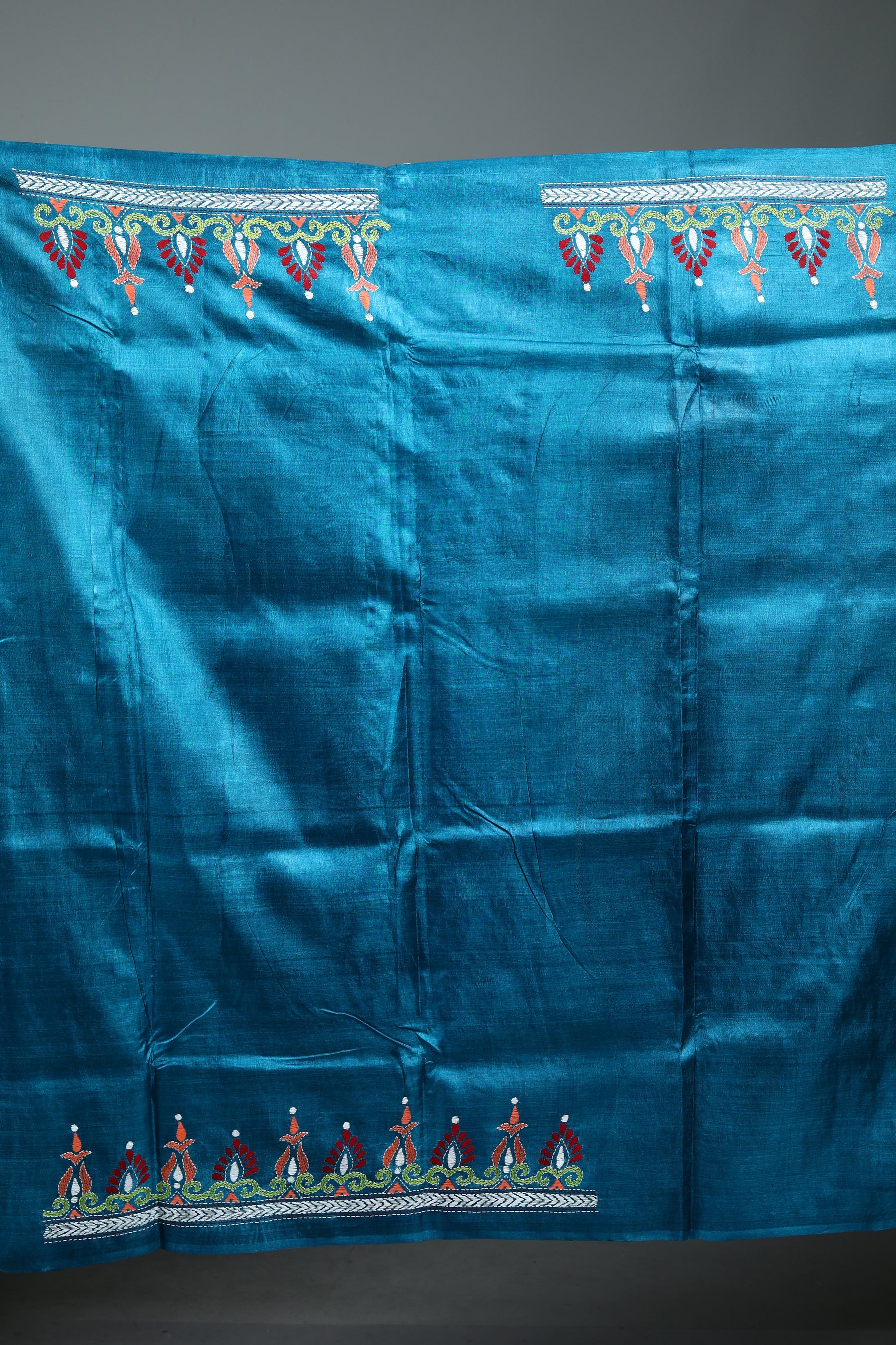 Blue Pure Kantha Stitch Saree