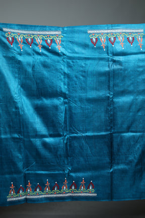 Blue Pure Kantha Stitch Saree
