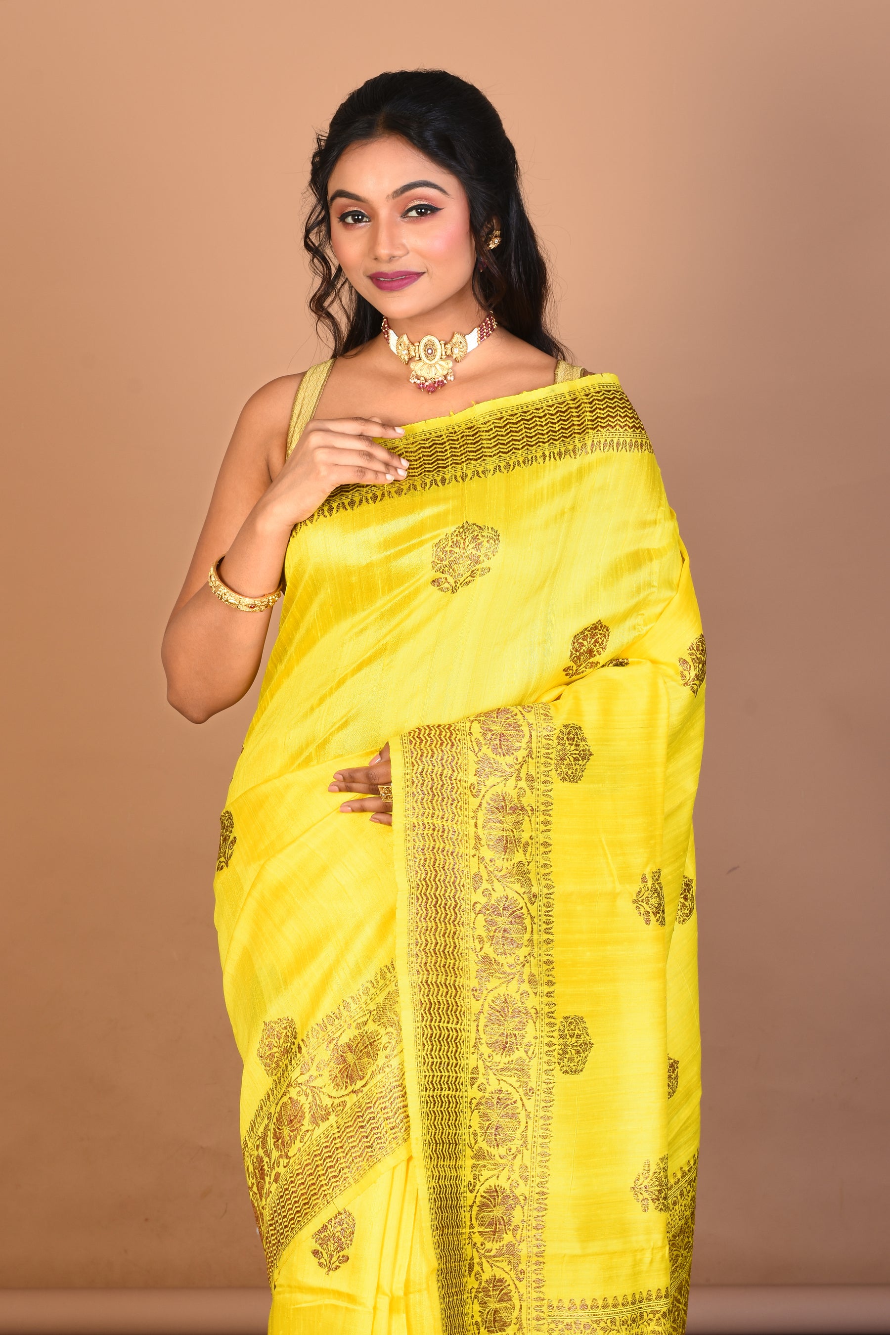 Yellow Pure Raw Silk Saree with Blouse Piece - Keya Seth Exclusive