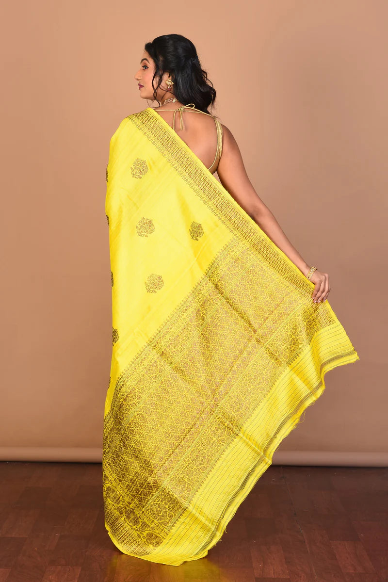 Yellow Pure Raw Silk Saree with Blouse Piece - Keya Seth Exclusive