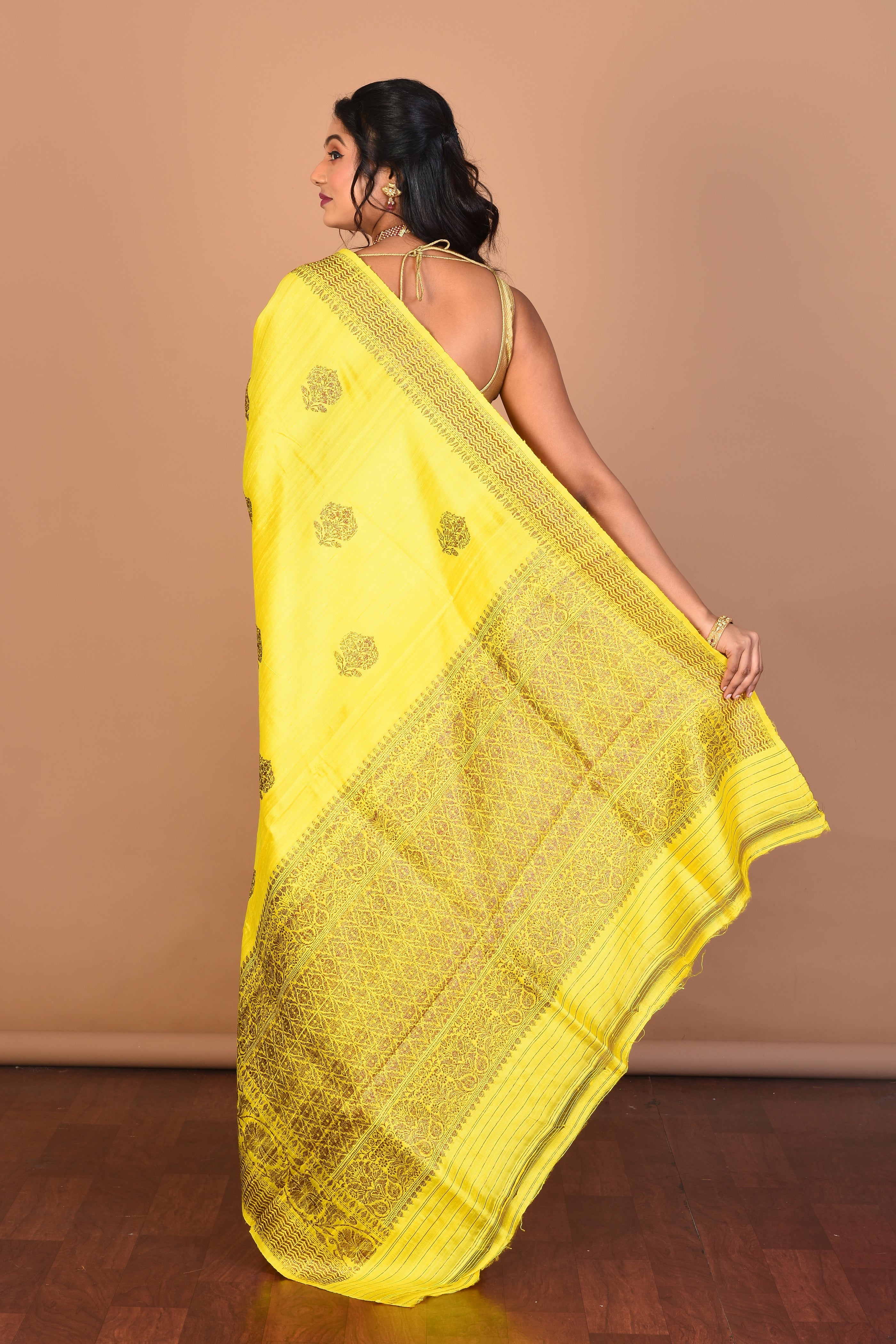 Yellow Pure Raw Silk Saree with Blouse Piece - Keya Seth Exclusive