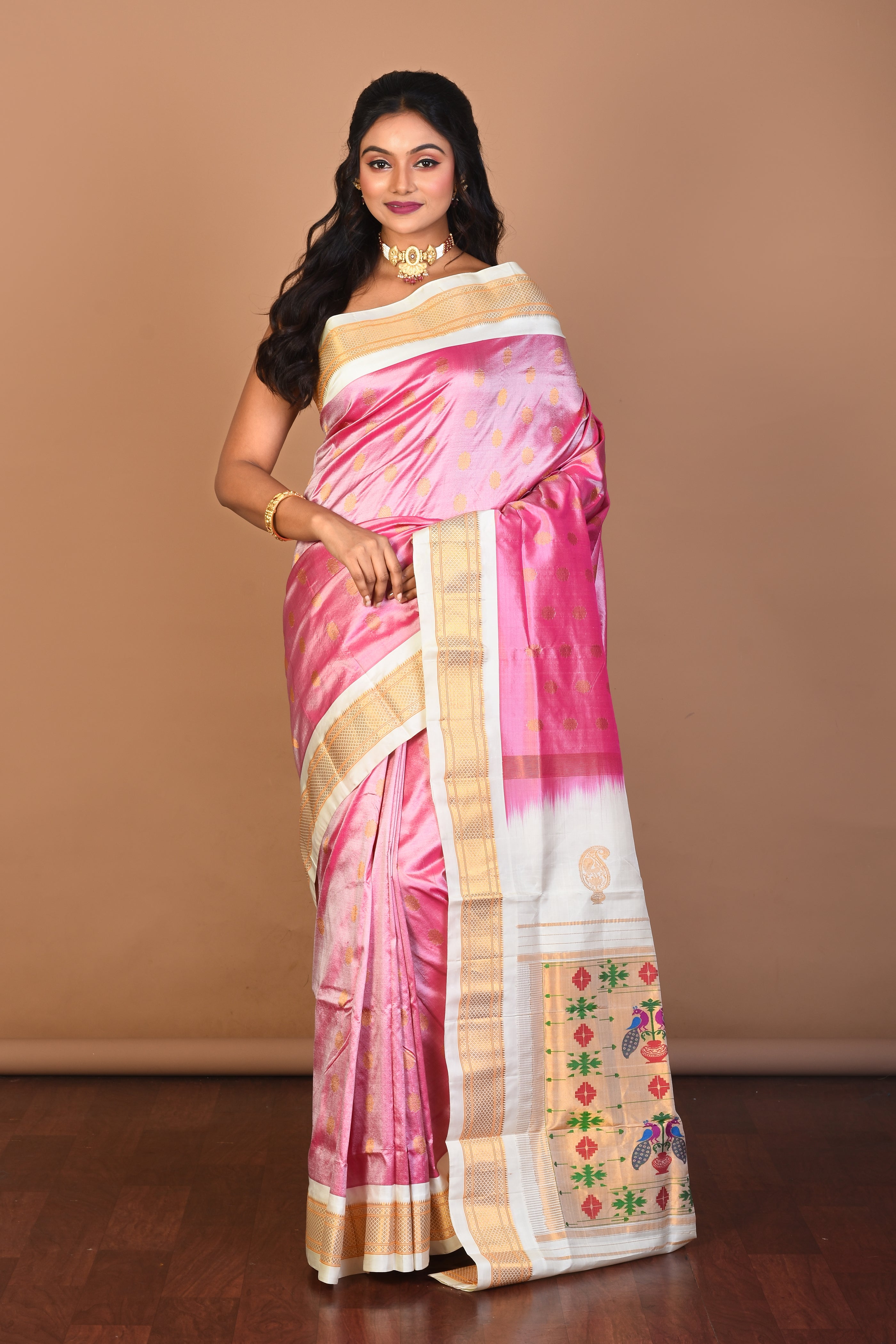 Light Pink Pure Paithani Silk Saree with Blouse Piece - Keya Seth Exclusive