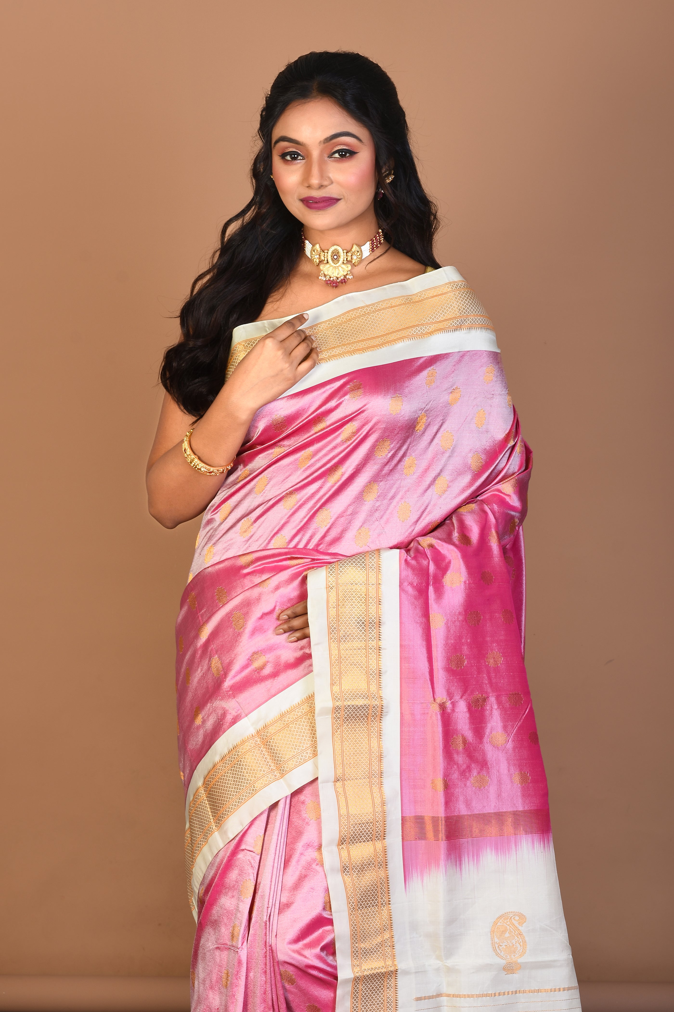 Light Pink Pure Paithani Silk Saree with Blouse Piece - Keya Seth Exclusive