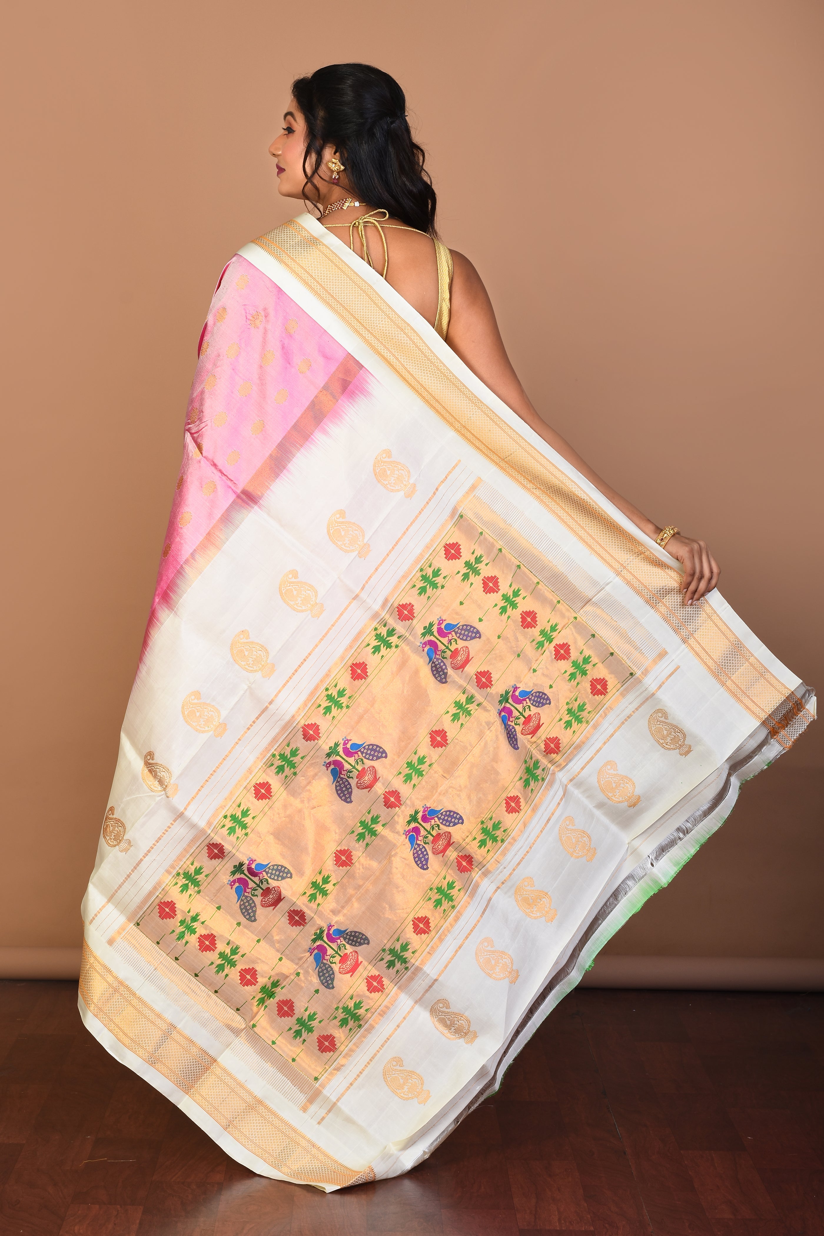 Light Pink Pure Paithani Silk Saree with Blouse Piece - Keya Seth Exclusive