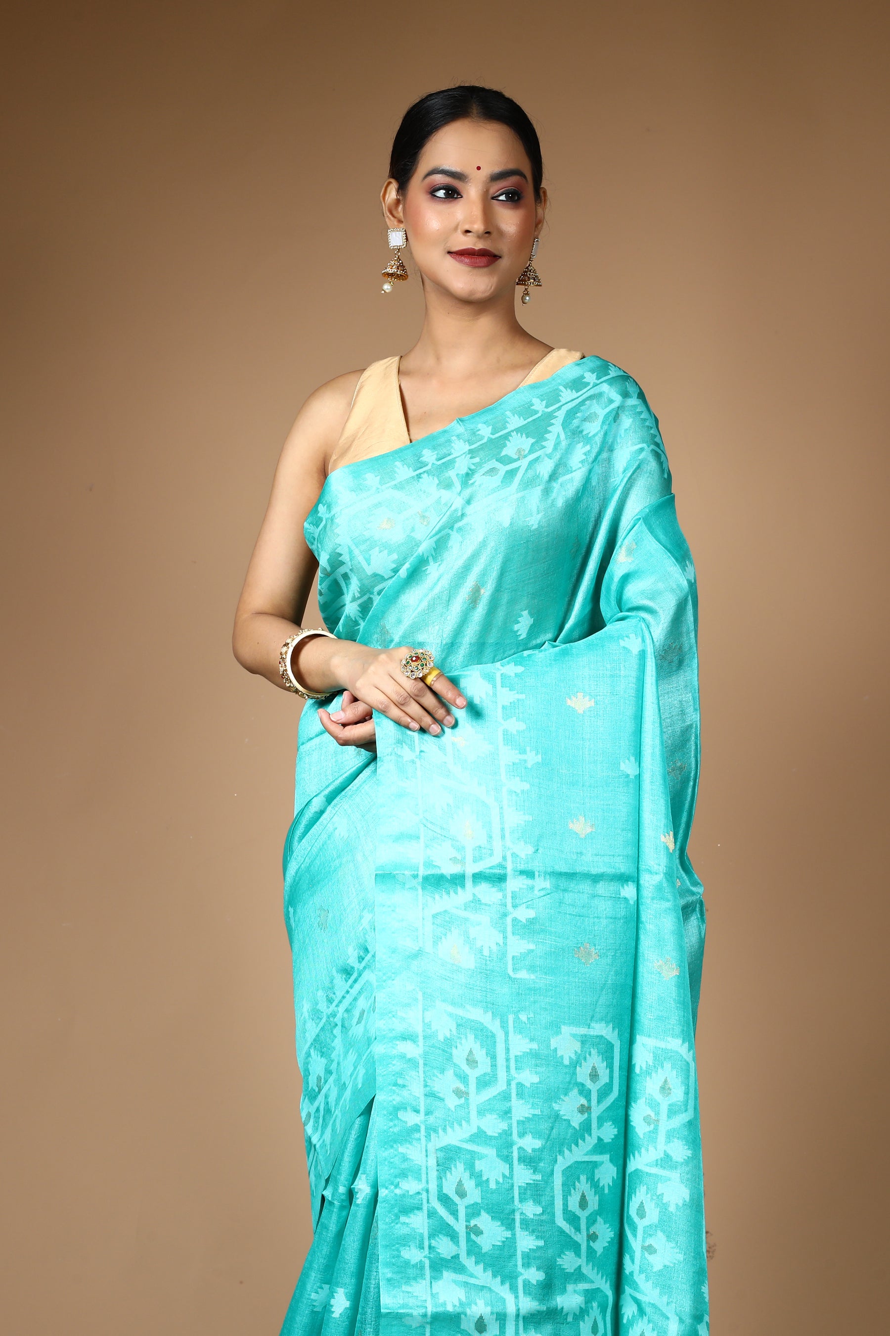 Sea Green Pure Tussar Saree