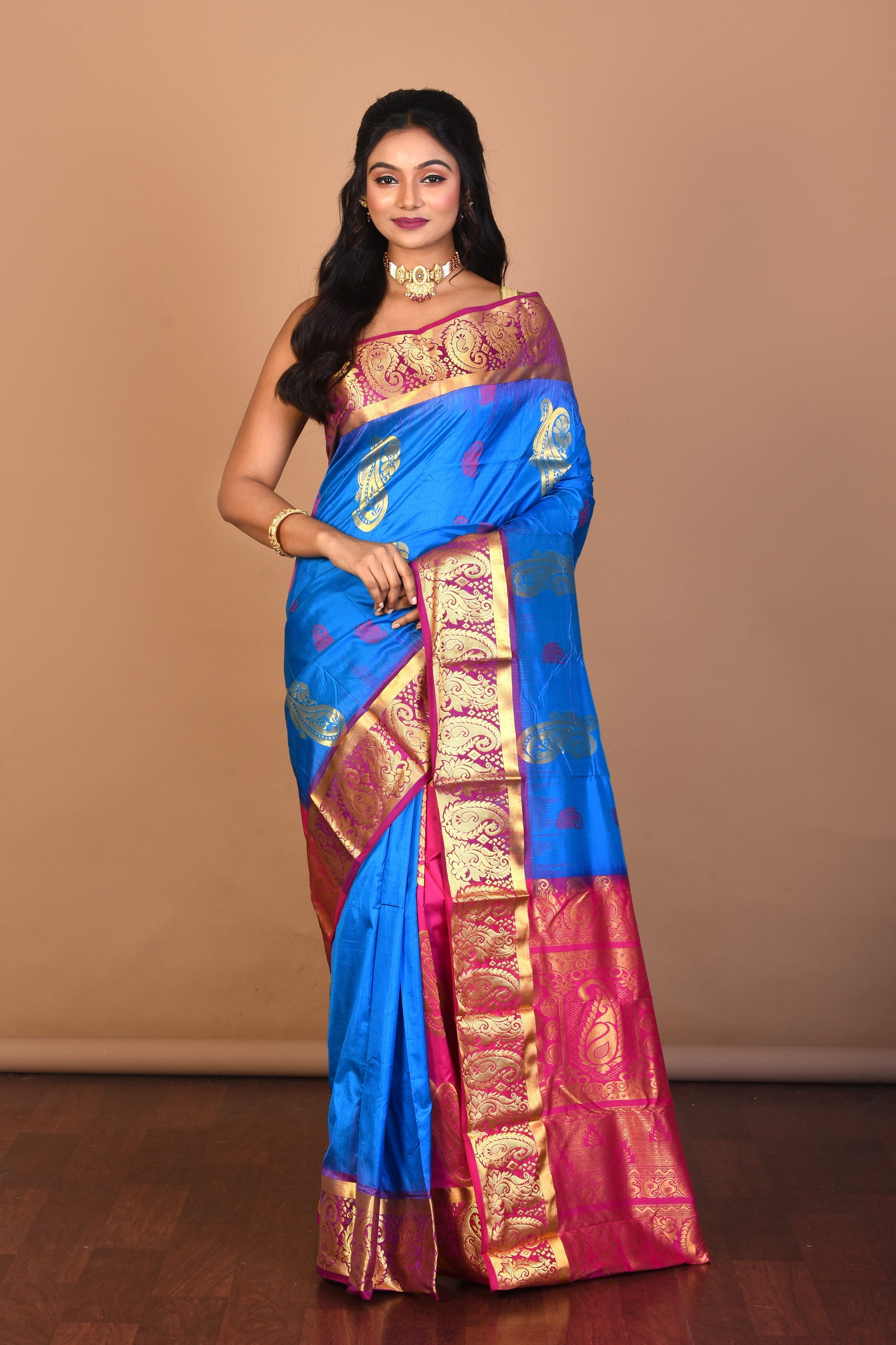 Blue Pure Kanjivaram Silk Saree with Blouse Piece - Keya Seth Exclusive