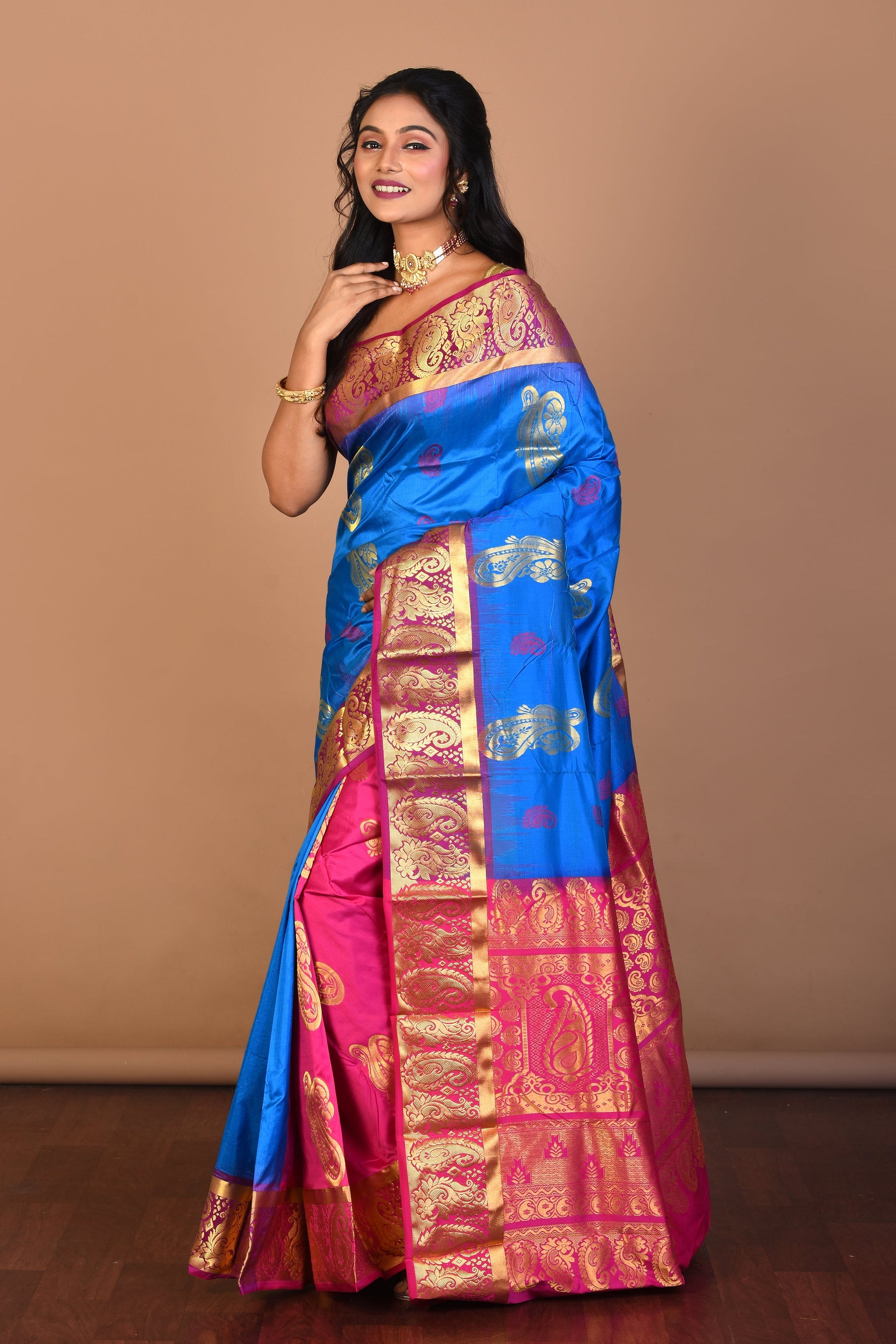 Blue Pure Kanjivaram Silk Saree with Blouse Piece - Keya Seth Exclusive