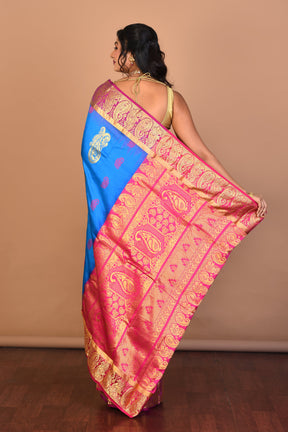 Blue Pure Kanjivaram Silk Saree with Blouse Piece - Keya Seth Exclusive