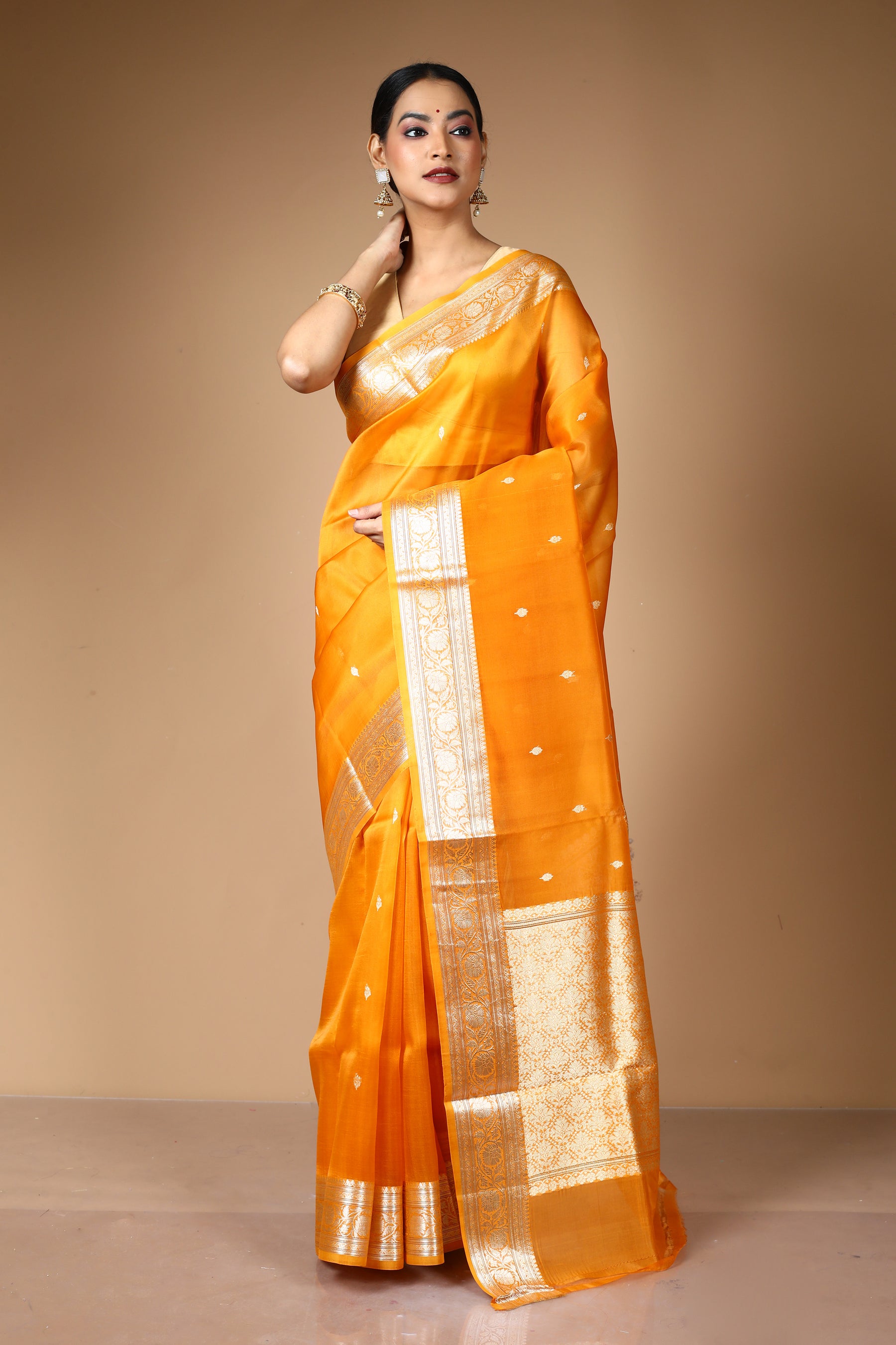 Yellow Pure Kora Silk Saree