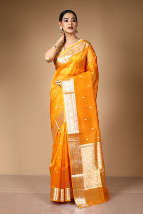 Yellow Pure Kora Silk Saree