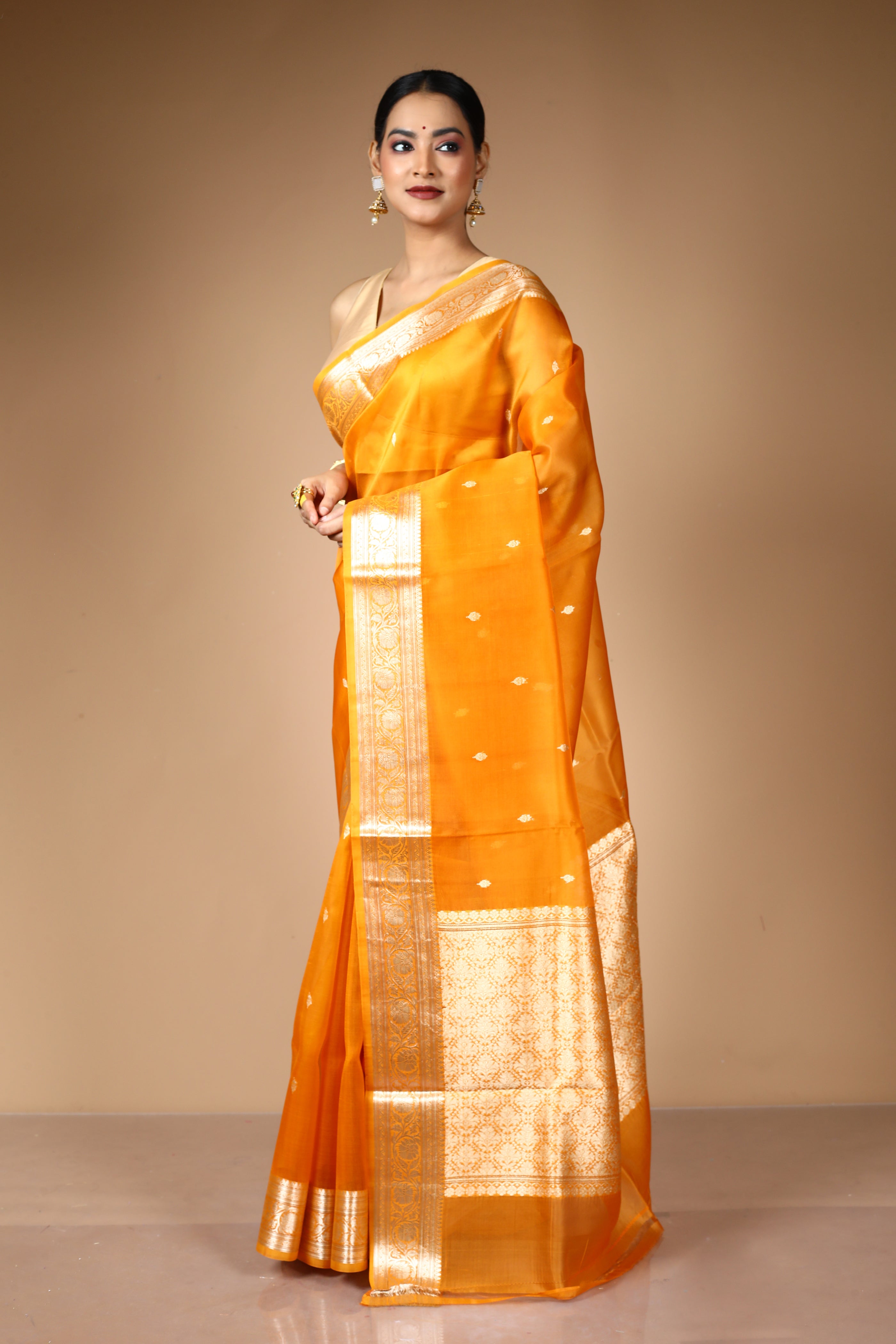 Yellow Pure Kora Silk Saree