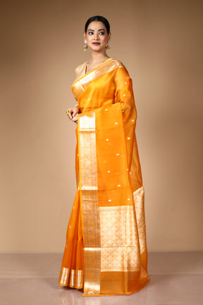 Yellow Pure Kora Silk Saree