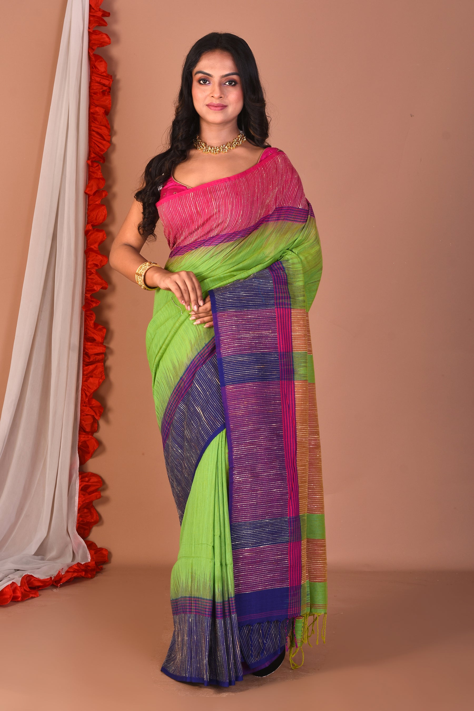 Green Blended Ghicha Tussar Saree