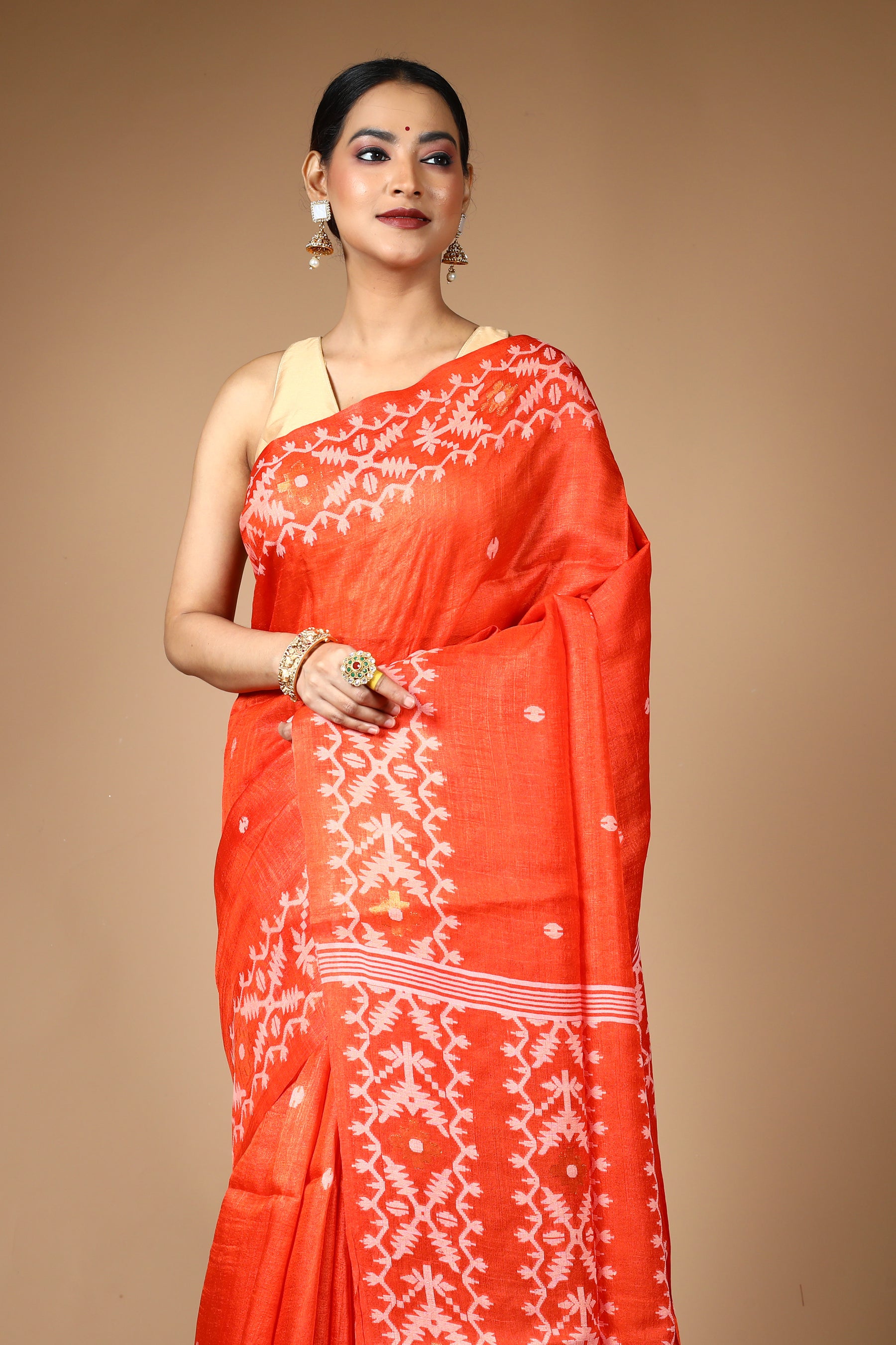 Orange Pure Tussar Saree