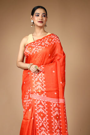 Orange Pure Tussar Saree