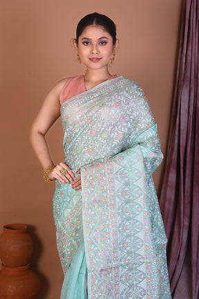 Sky Blue Pure Silk Saree with Threadwork - Keya Seth Exclusive