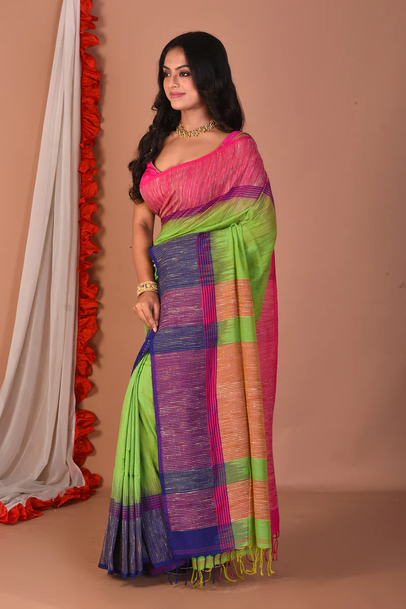 Green Blended Ghicha Tussar Saree - Keya Seth Exclusive