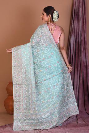 Sky Blue Pure Silk Saree with Threadwork - Keya Seth Exclusive