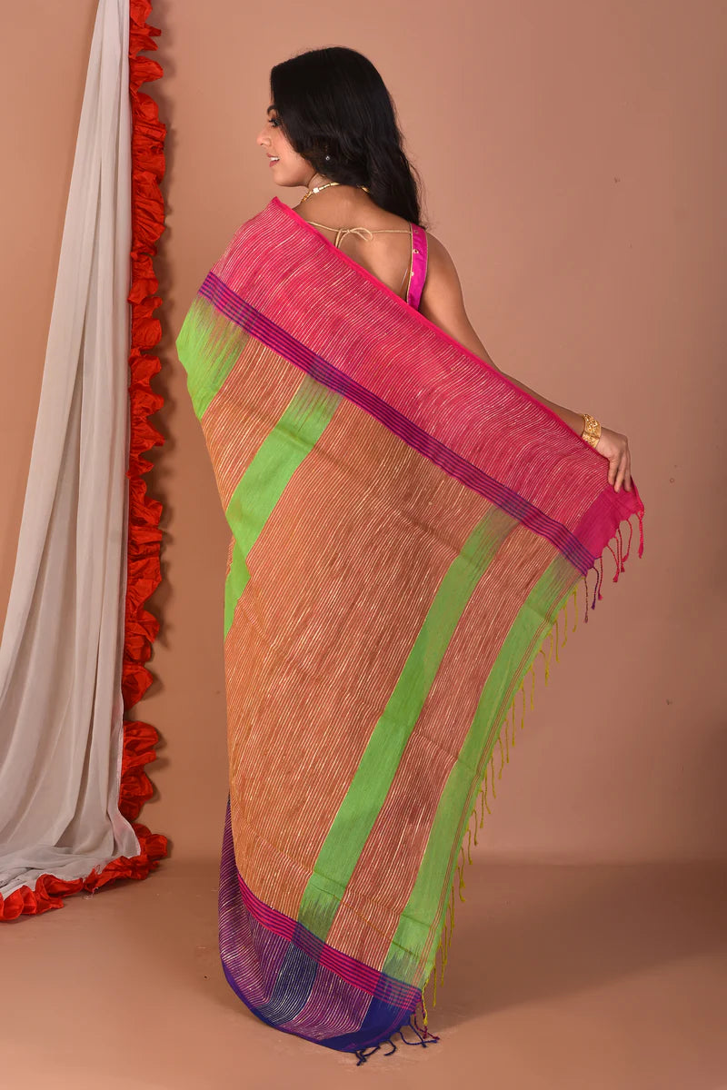 Green Blended Ghicha Tussar Saree - Keya Seth Exclusive