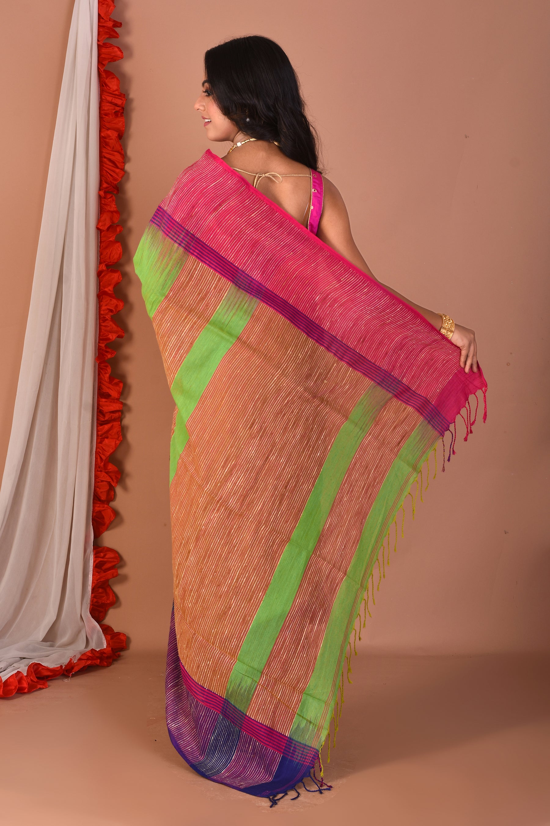 Green Blended Ghicha Tussar Saree
