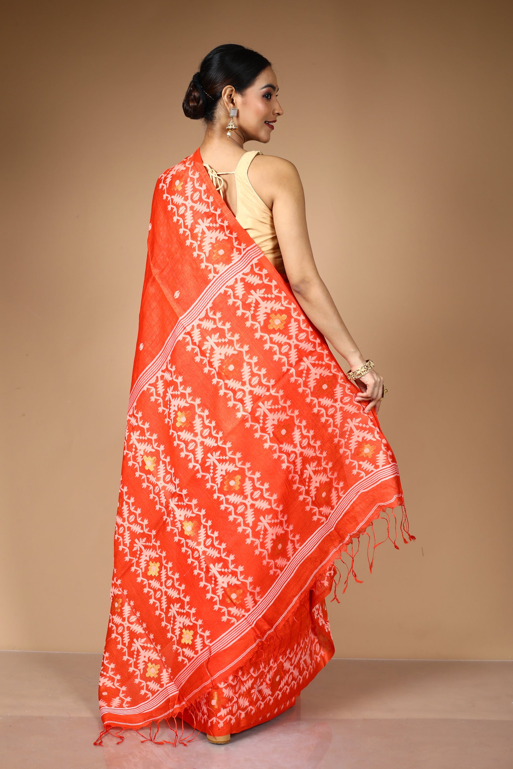 Orange Pure Tussar Saree