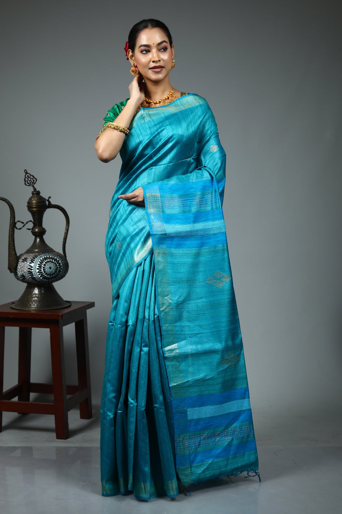 Blue Tussar Saree