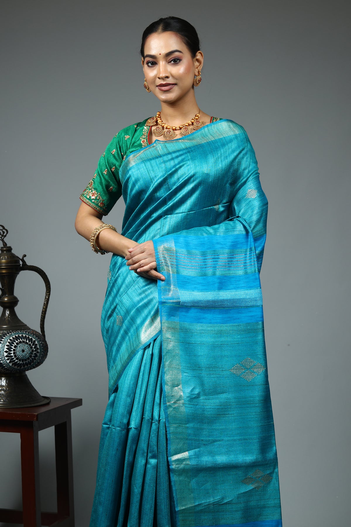 Blue Tussar Saree