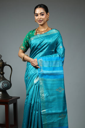 Blue Tussar Saree