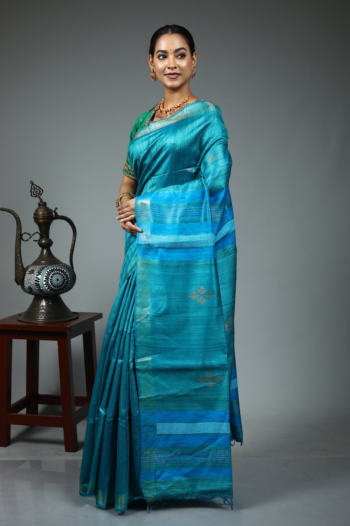 Blue Tussar Saree