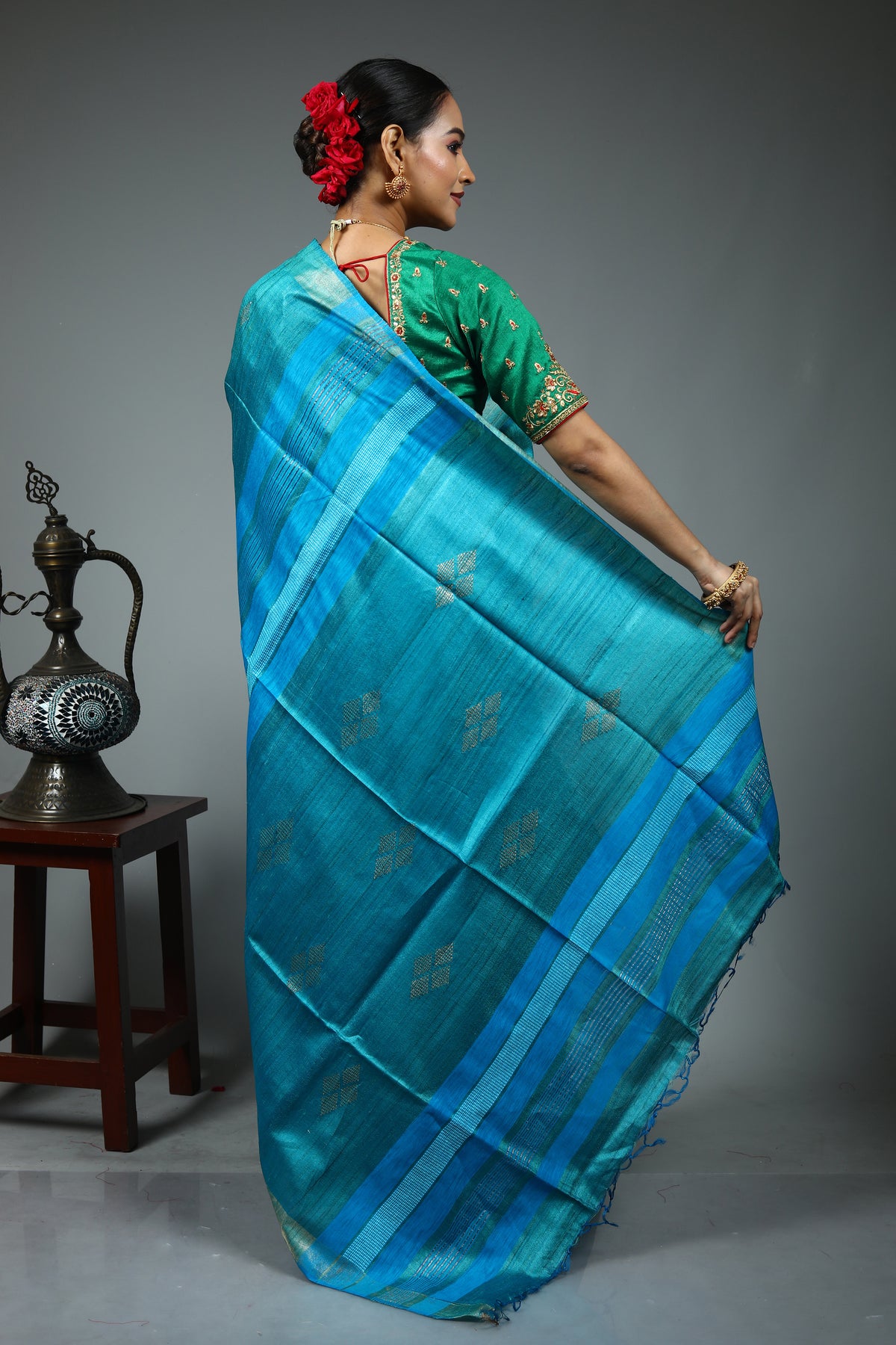 Blue Tussar Saree