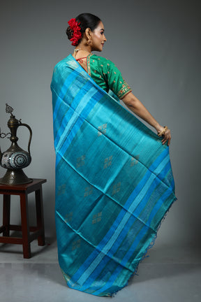 Blue Tussar Saree