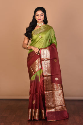 Green Maroon Pure Silk Saree with Blouse Piece - Keya Seth Exclusive