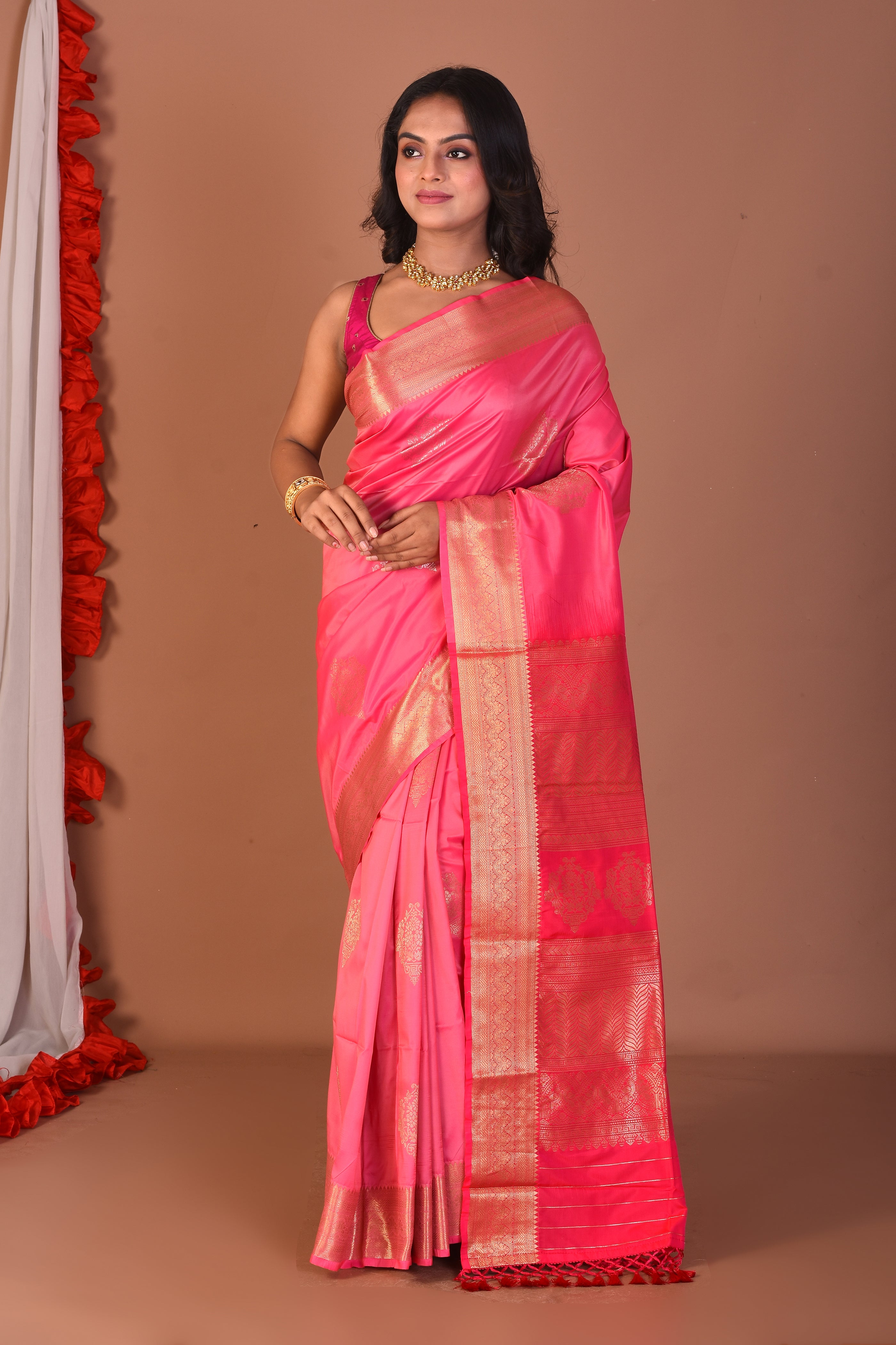 Pink Blended Katan Silk Saree