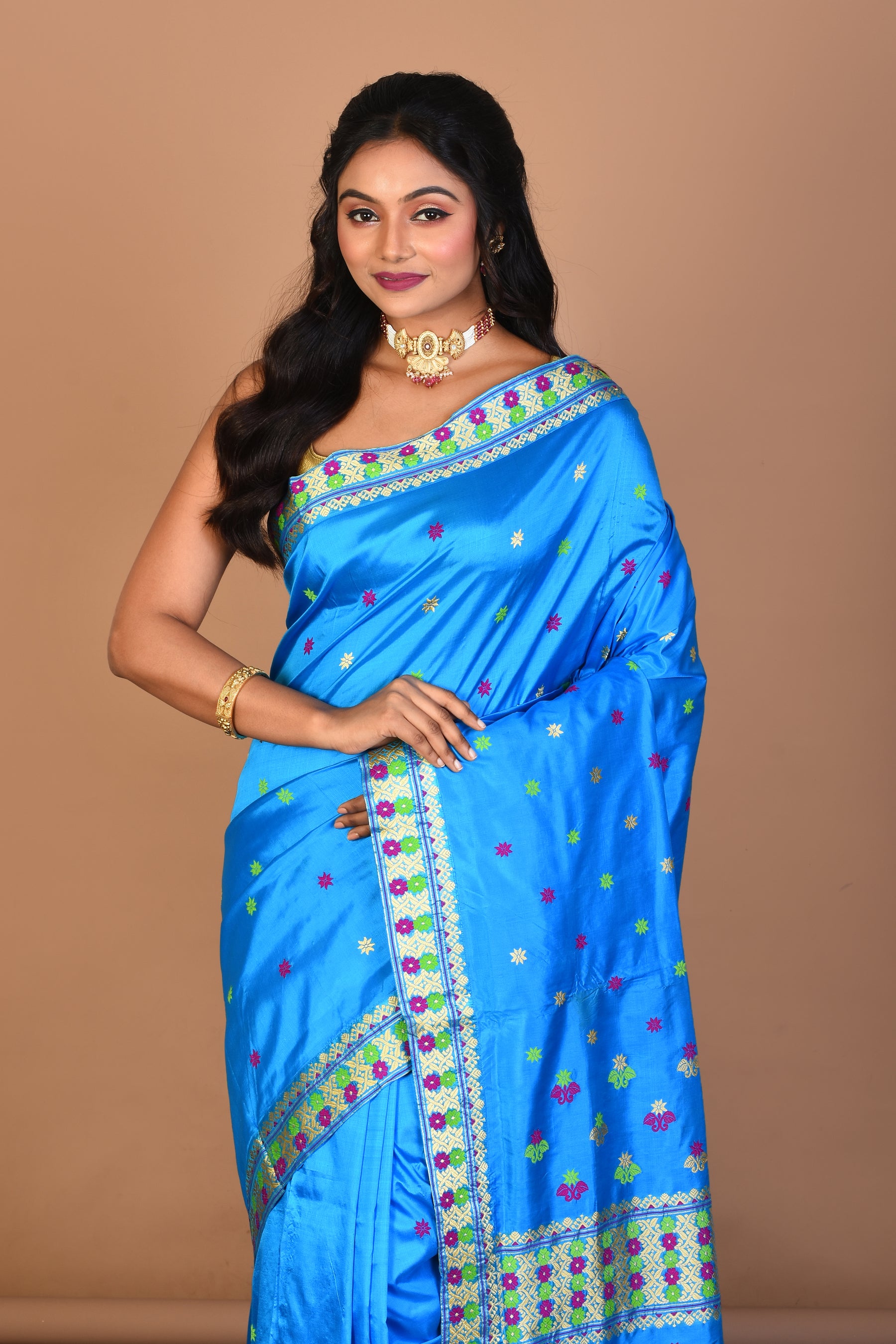 Blue Pure Silk Saree with Blouse Piece - Keya Seth Exclusive