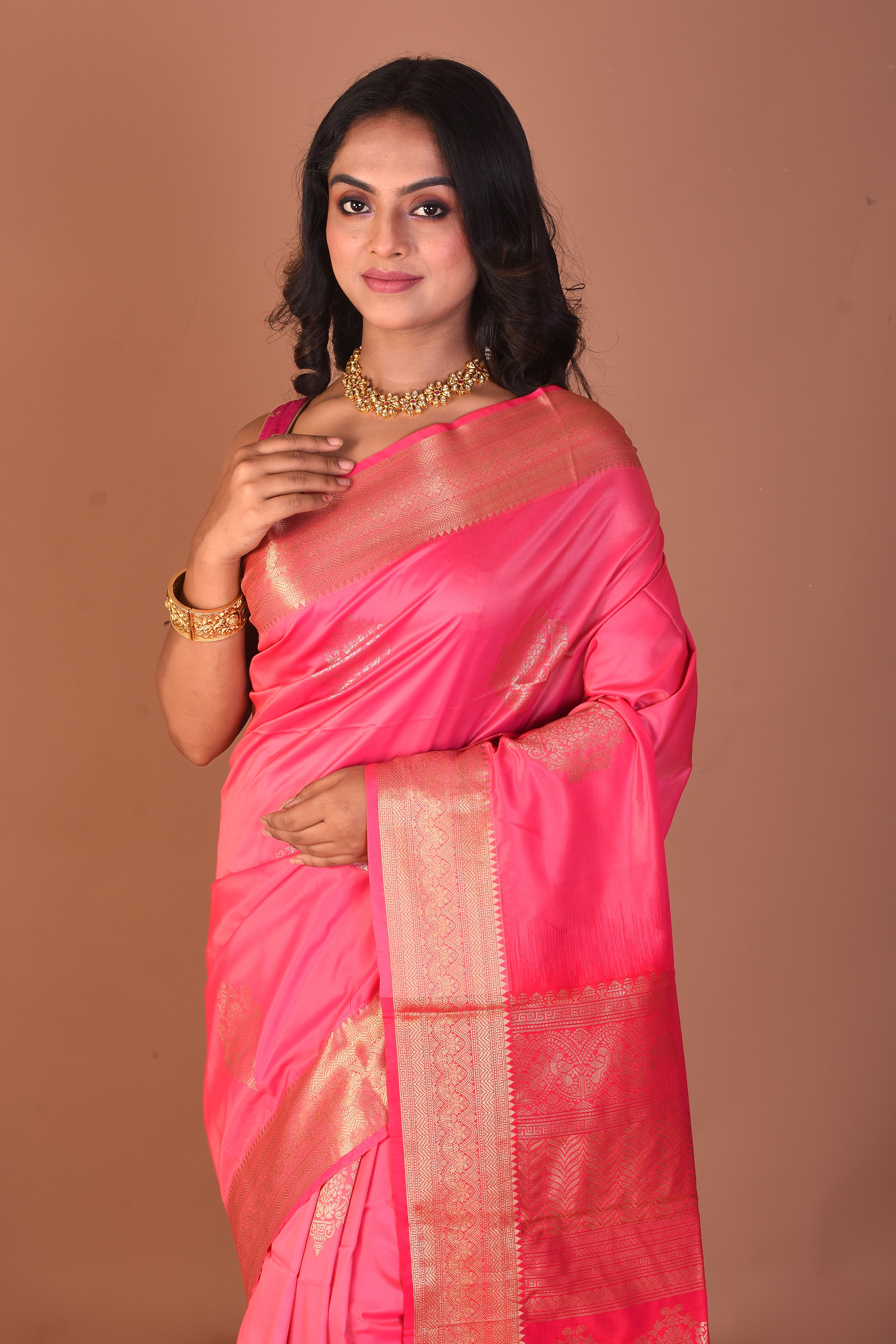 Pink Blended Katan Silk Saree