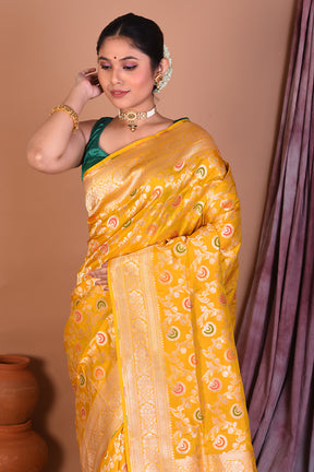 Yellow Pure Katan Saree with Golden Zari - Keya Seth Exclusive