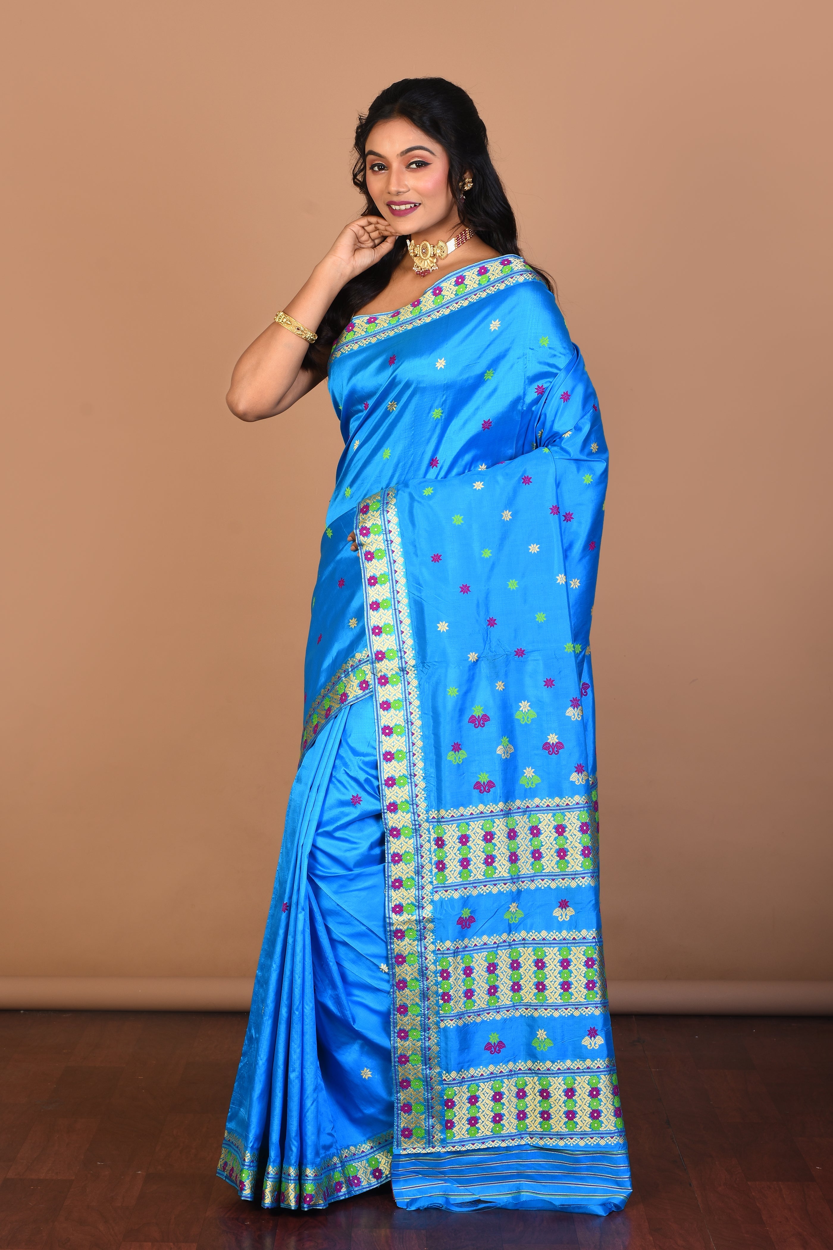 Blue Pure Silk Saree with Blouse Piece - Keya Seth Exclusive