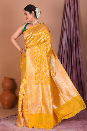 Yellow Pure Katan Saree with Golden Zari - Keya Seth Exclusive