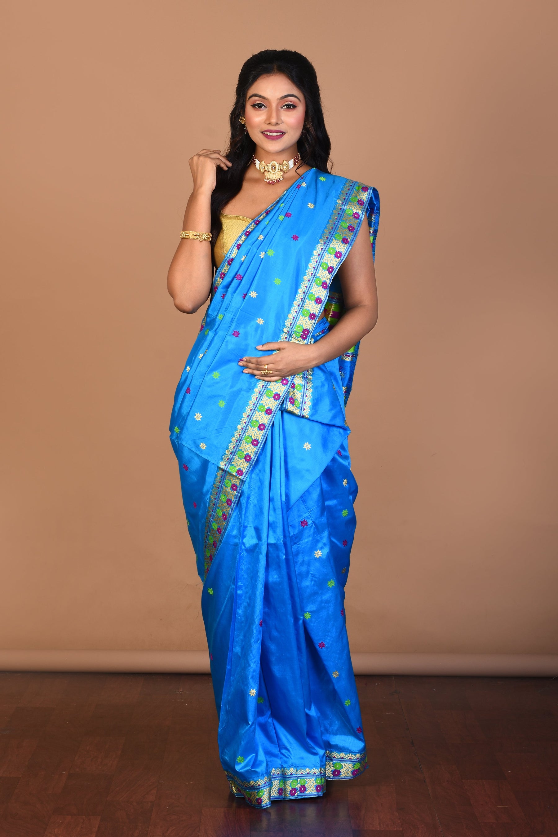 Blue Pure Silk Saree with Blouse Piece - Keya Seth Exclusive