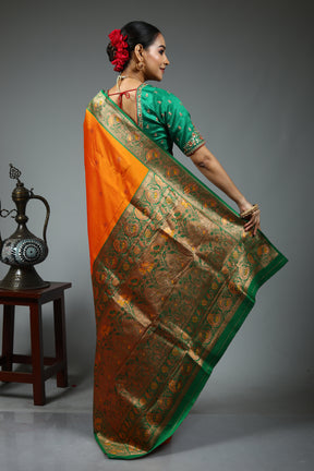 Yellow Blended Silk Saree