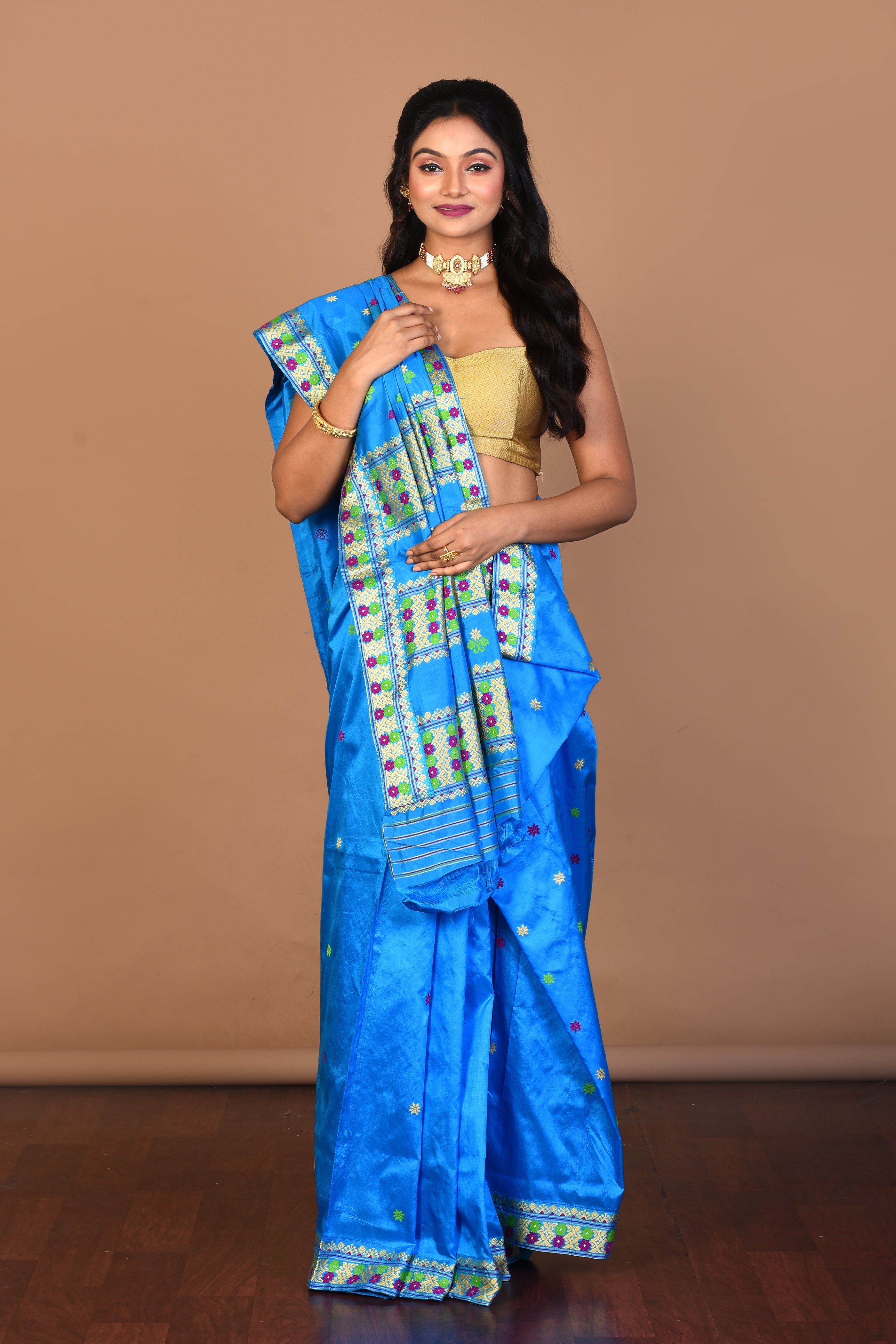 Blue Pure Silk Saree with Blouse Piece - Keya Seth Exclusive