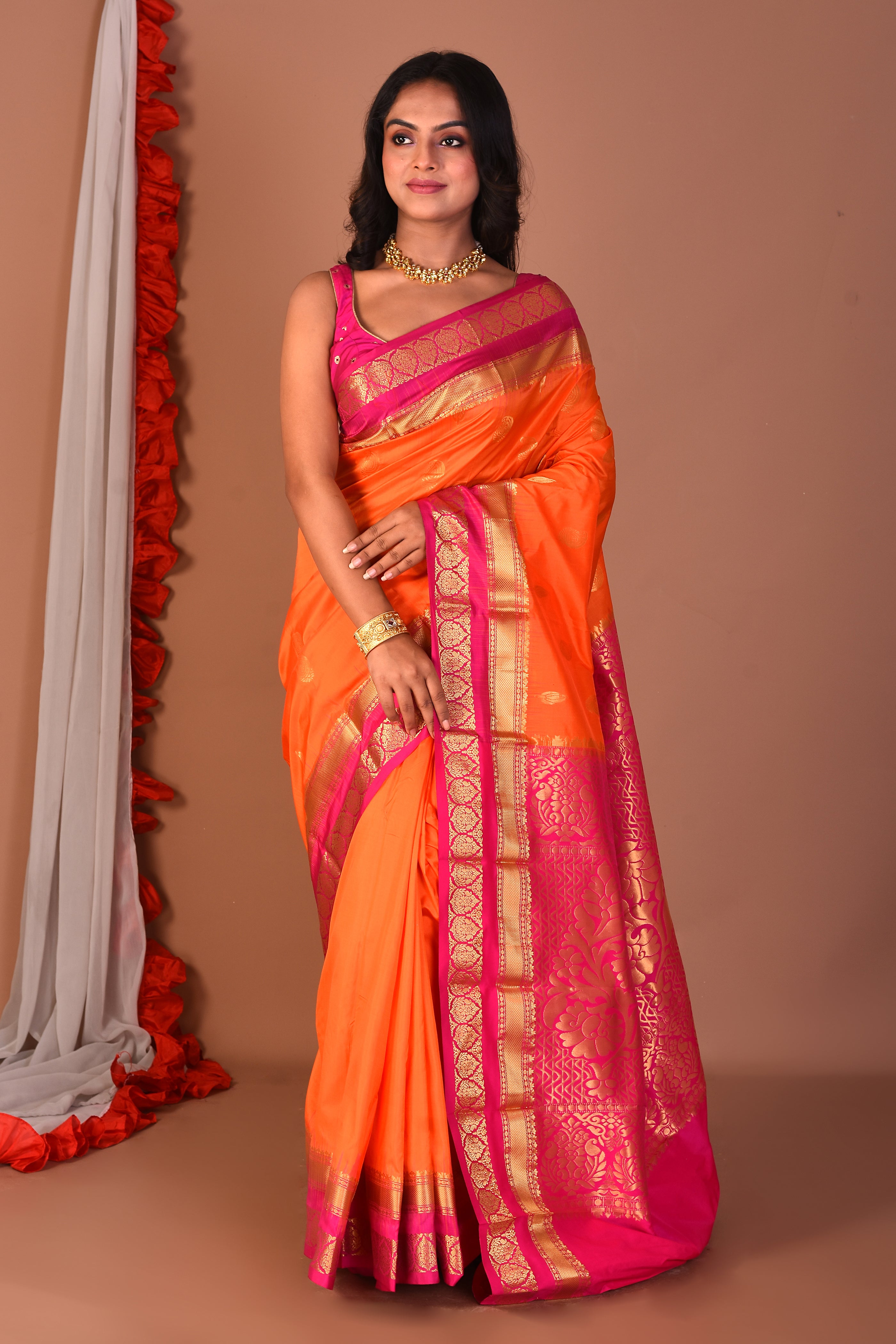 Orange Pure Kanjivaram Silk Saree - Keya Seth Exclusive