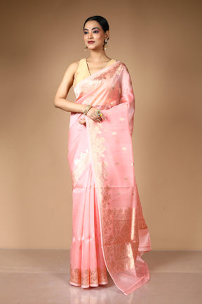 Peach Pure Kore Silk Saree