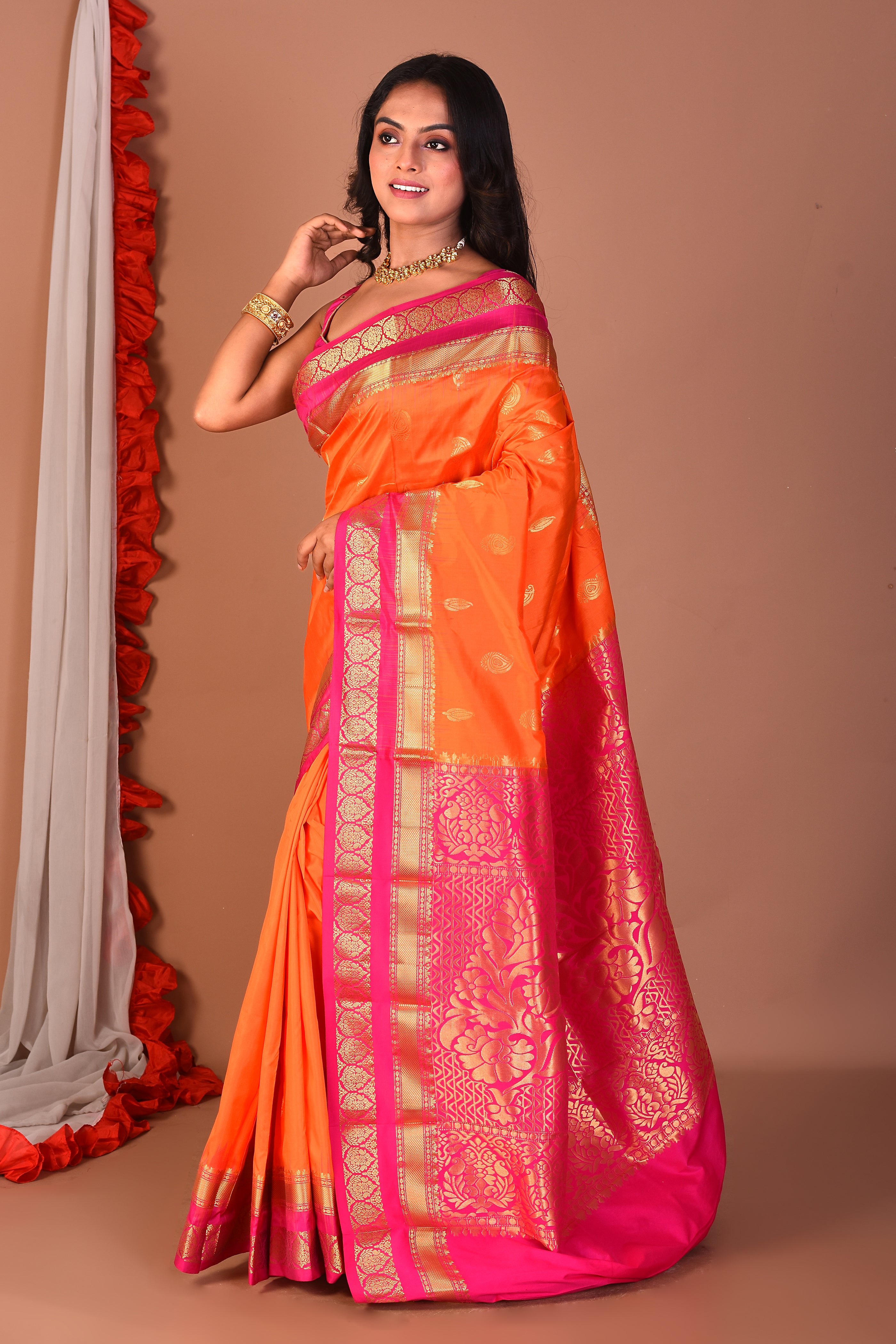 Orange Pure Kanjivaram Silk Saree - Keya Seth Exclusive